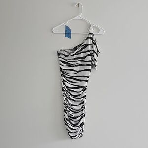 Katydid Black and White One-Shoulder Dress